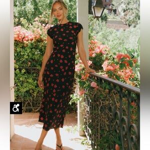 Bohme Black Red Roses Floral Print Maxi Dress Size S